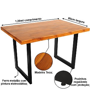 Mesa 120x80 Madeira Maciça Teca Pés Metalon Cozinha Oferta