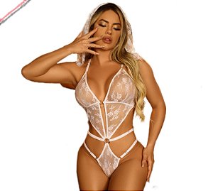 Conjunto de Lingerie de Noiva Sedutora Selena com body e véu