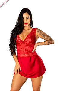 Camisola De Renda Trabalhada E Cetim Vermelha Garota Veneno