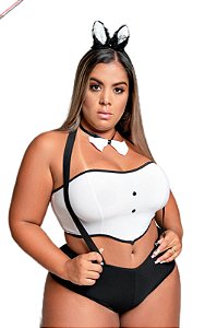 Fantasia Plus Size Coelhinha Carnaval Com Orelha Top E Short