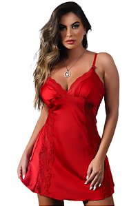 Camisola de Cetim com abertura em renda mais com calcinha com forro 100% algodão