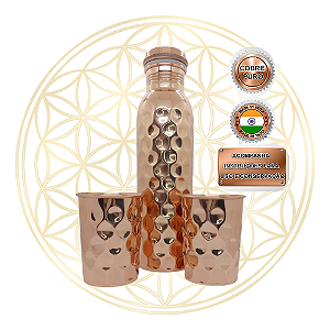 KIT Garrafa + 2 Copos de Cobre Puro Indiano Ayurvédico - DIAMOND