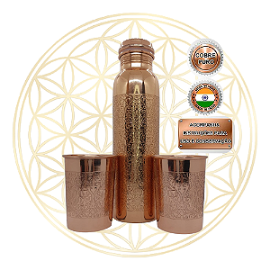 KIT Garrafa + 2 Copos de Cobre Puro Indiano Ayurvédico - ARABESCO