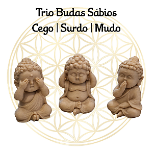 Trio de Budas Sábios Cego | Surdo | Mudo - BEGE
