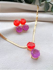 Colar fita com pedras fusion redonda