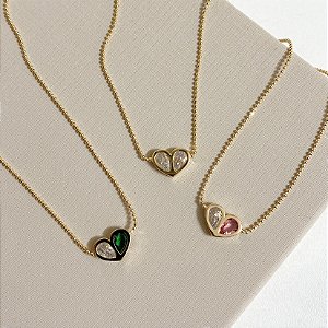 Colar bolinhas mini corações duo gotinhas