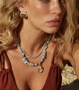 Colar Cascalho azul claro pedra natural