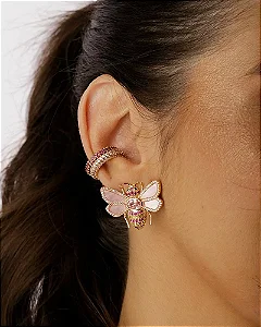 Brinco bee abelha cravejado e madreperola rosa