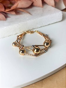 Pulseira Três Banhos De Ouro Bolas Tripla