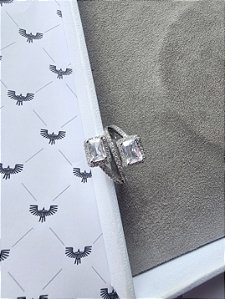 Anel Baguete Duo Zircônia Cristal