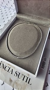 Colar Choker Riviera 3 pontas 3mm Ródio