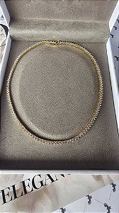 Colar Choker Riviera 3 pontas 3mm Ouro