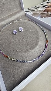 Colar Choker Riviera Color 3 pontas 3mm Ródio