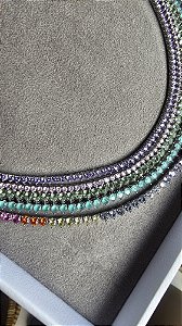 Colar Choker Riviera Color 3 pontas 3mm Ródio