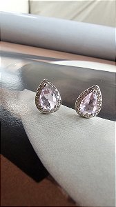 Brinco Gota Pequena Kunzita Rosa Aqua Rodio