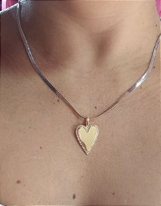 Pingente Coração Longo Liso Cravejado Ouro
