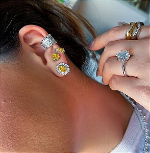 Piercing Fake Ajustável Largo Cravejado Ródio