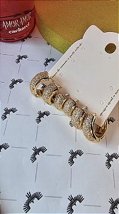 Trio de Brinco Argolas Cravejadas 4 fileiras 6mm