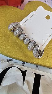 Trio de Brinco Argolas Cravejadas 4 fileiras 6mm