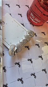 Trio de Brinco Argolas Cravejadas 5 fileiras 7mm Ródio