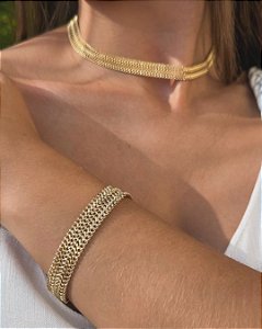 Conjunto Colar Choker e Pulseira Lacraia 7mm