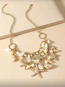Colar Summer Conchas Estrelas Búzios Duplo