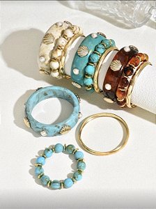 Trio de Bracelete Azul Summer Concha Esmaltado