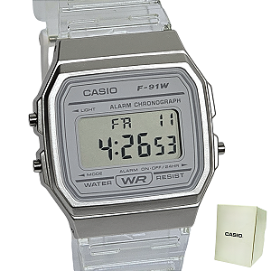 Relógio Casio Digital Unissex Transparente F-91WS-7DF