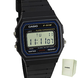 Relógio Casio Digital Unissex Clássico Preto F-91W-1DG