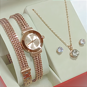 Relógio Technos Analógico Rosé Duas Voltas Feminino Kit 5Y20IR/4J