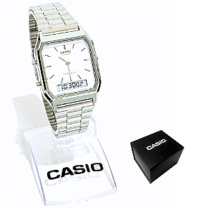 Relógio Casio Unissex Anadigi Clássico Prateado AQ-230A-7DMQ