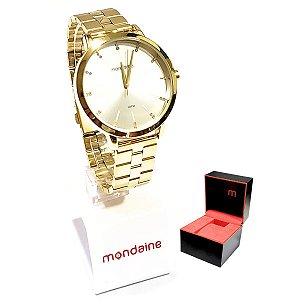 Relógio Feminino Mondaine Minimalista Bracelete Dourado 32116LPMVDE1