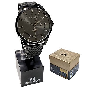Relógio Seculus Masculino Analógico Colar Pai Nosso 20769GPSKPA1K1