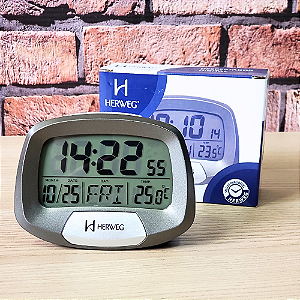 Relógio Despertador Digital Herweg Cinza Metálico 2977 - 071