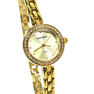 Relógio Mondaine Feminino Analógico Cristais Dourado 32497LPMVDM1