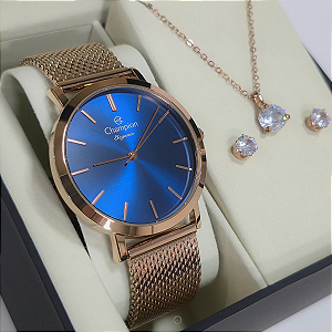 Relógio Champion Analógico Feminino Rosé Kit CN20819K