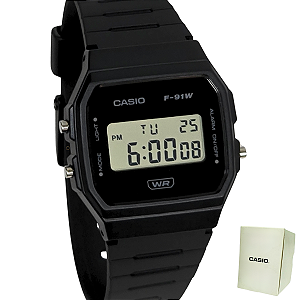Relógio Casio Digital Unissex Clássico Preto F-91WB-1ADF