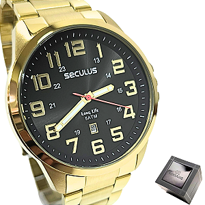 Relógio Seculus Masculino Analógico Dourado Long Life 20807GPSVDA2