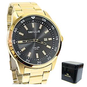 Relógio Seculus Masculino Analógico Dourado Long Life 20786GPSVDA3