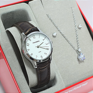 Relógio Mondaine Mini Clássico Kit Com Colar e Brinco 32794L0MKNH2K1