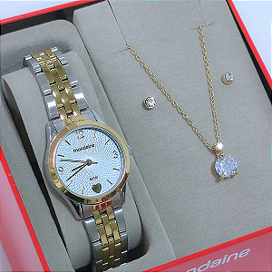 Relógio Mondaine Detalhe de Coração Kit Com Colar e Brinco 32795LPMKBE3K1