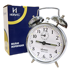 Relógio Despertador Mecânico Herweg Metal Cromado Picoteado 2370 - 207
