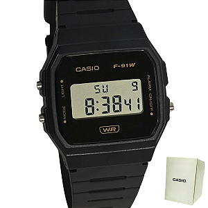 Relógio Casio Digital Unissex Clássico Preto F-91WB-8ADF