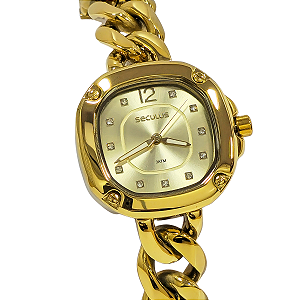 Relógio Seculus Feminino Analógico Dourado Cristais 77111LPSVDB1