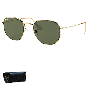 Óculos de Sol Ray-Ban Masculino Hexagonal Dourado Verde RB3548 91963154
