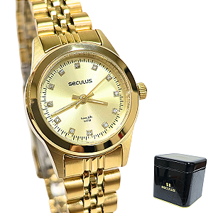 Relógio Seculus Feminino Analógico Dourado Mini Cristais 44052LPSVDA1