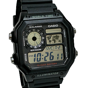 Relógio Casio Digital Masculino World Time AE-1200WH-1AVDF