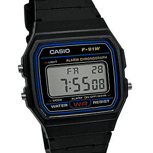 Relógio Casio Digital Unissex Clássico Preto F-91W-1DG