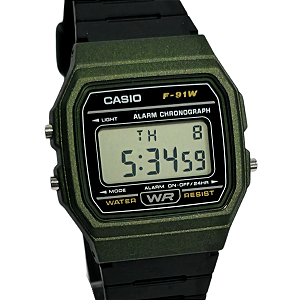Relógio Casio Digital Unissex Clássico Verde F-91WM-3ADF