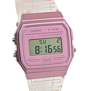 Relógio Casio Digital Feminino Transparente Rosa F-91WS-4DF
